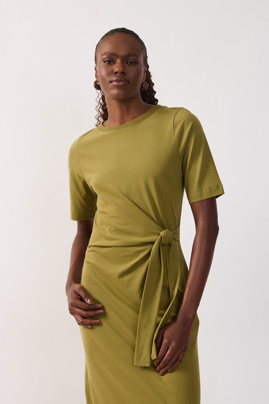 Crew Neck Ties Short Sleeve Maxi Dress_4