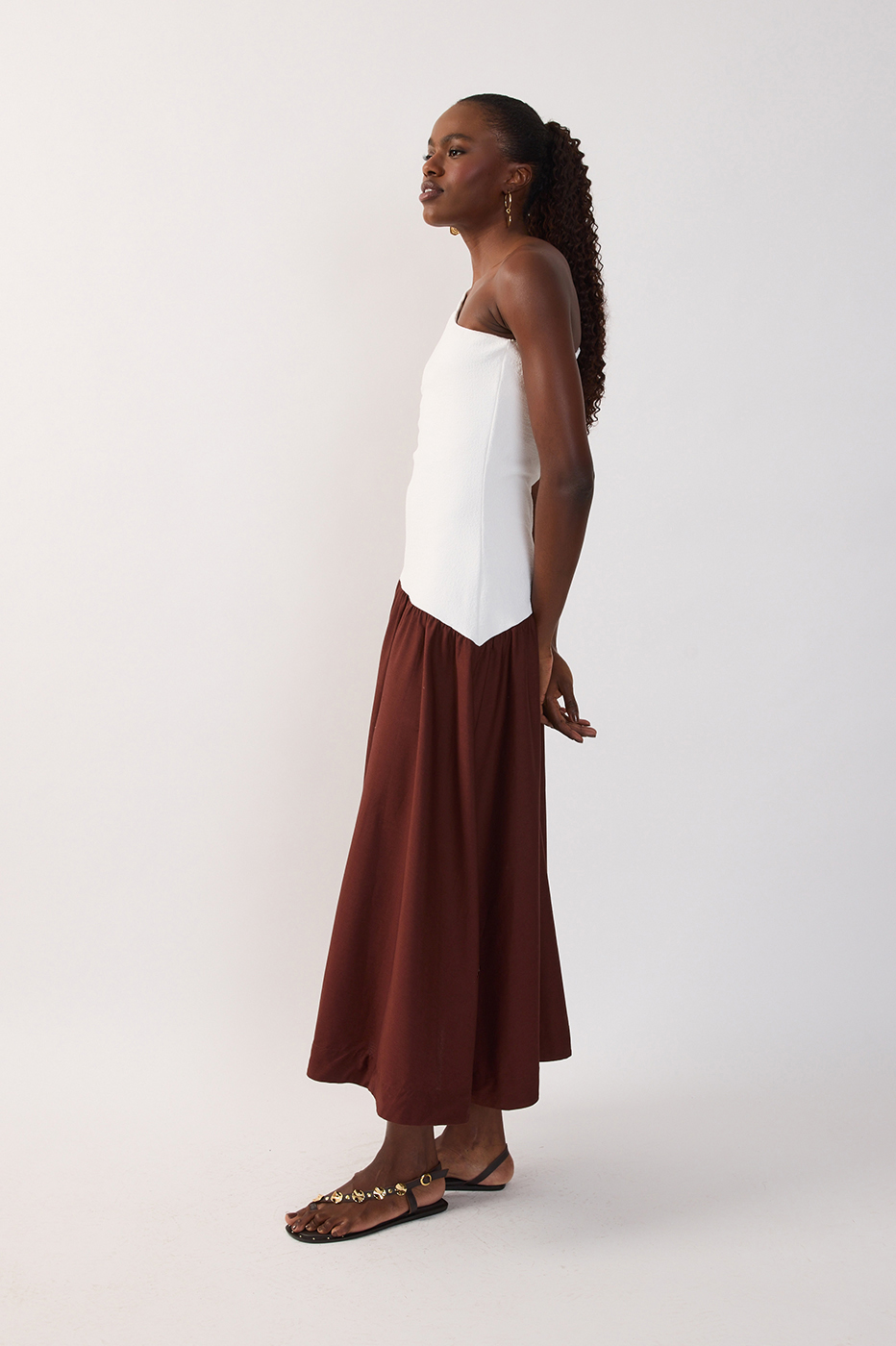 Brown Bicolor One-Shoulder Maxi Dress_3