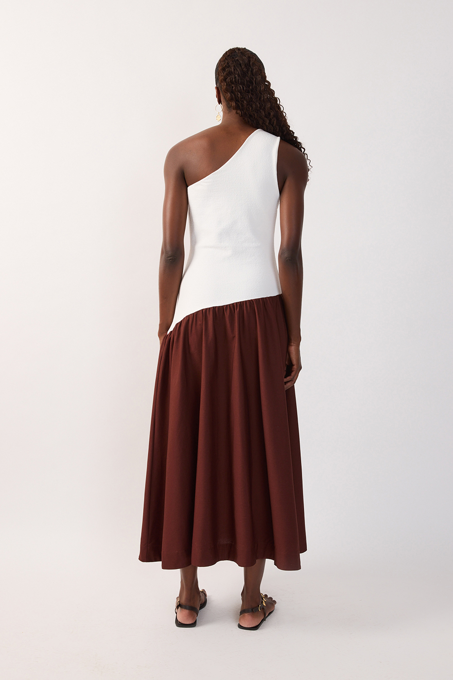 Brown Bicolor One-Shoulder Maxi Dress_5