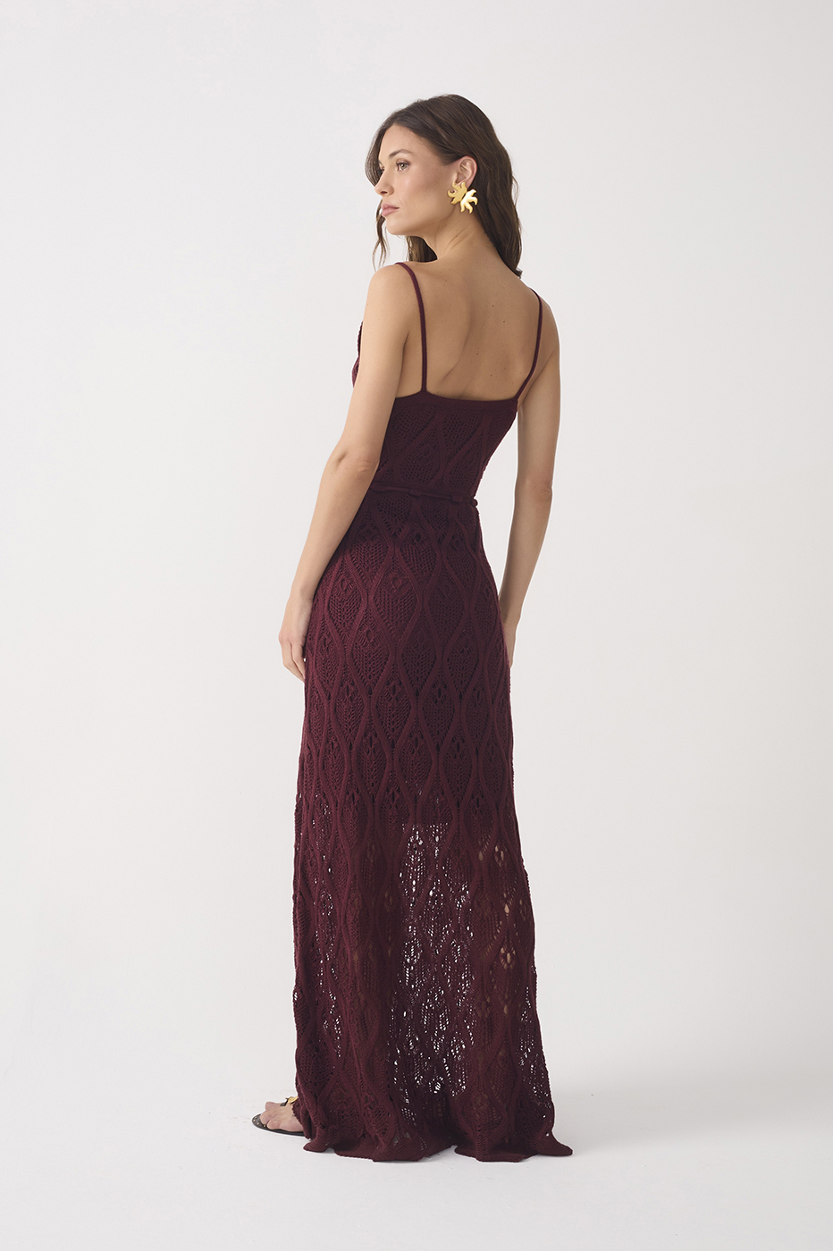 Wine Outono Front Ties Lined Sleeveless Tricot Maxi Dress_6