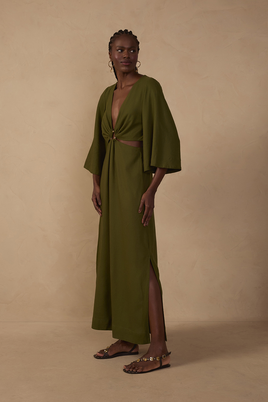 Cutout Linen Midi Dress_1