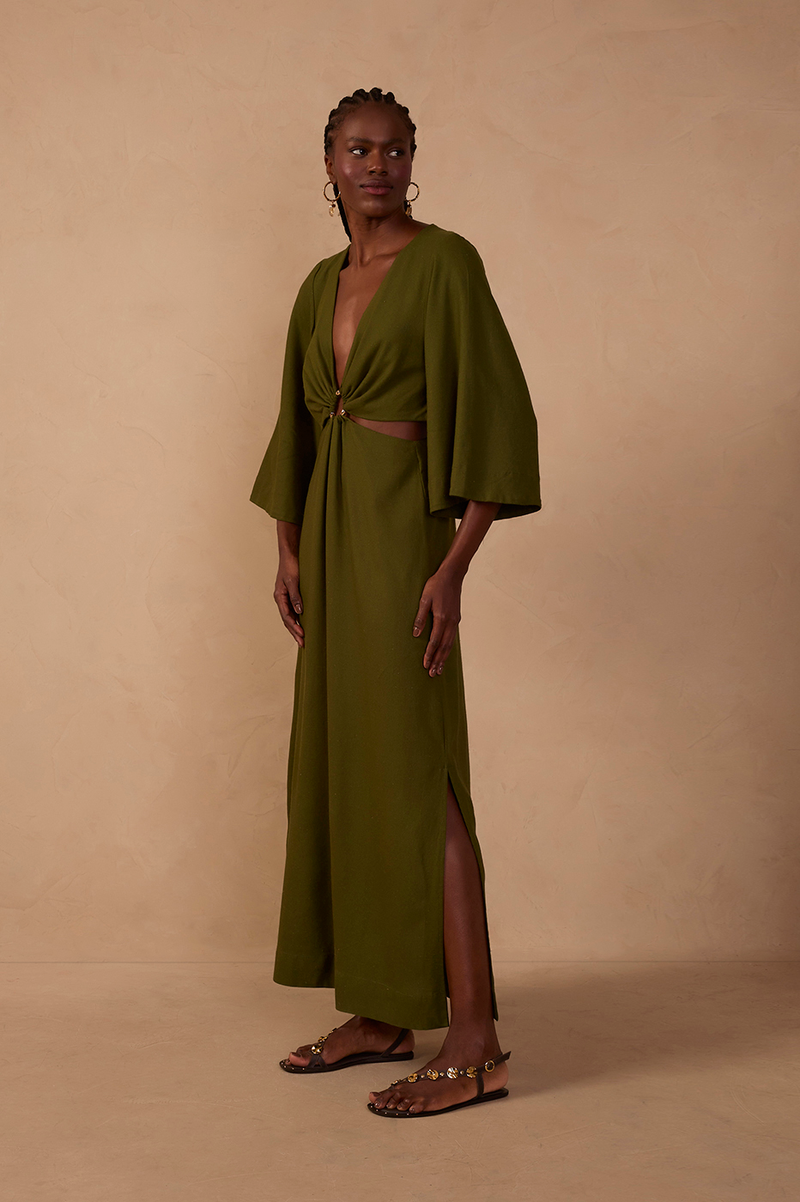 Cutout Linen Midi Dress_1