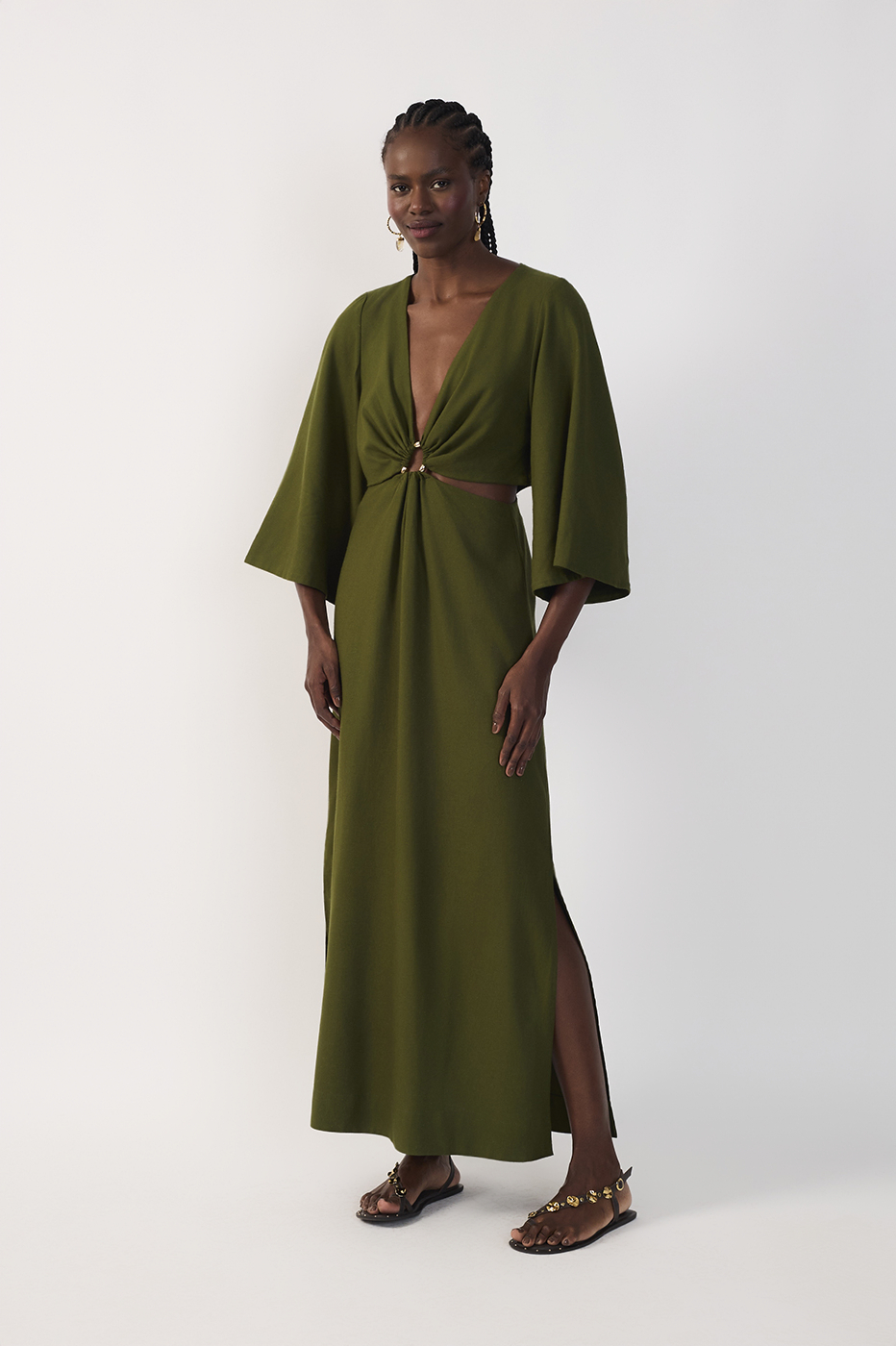 Cropped Linen Dress V-neck_2