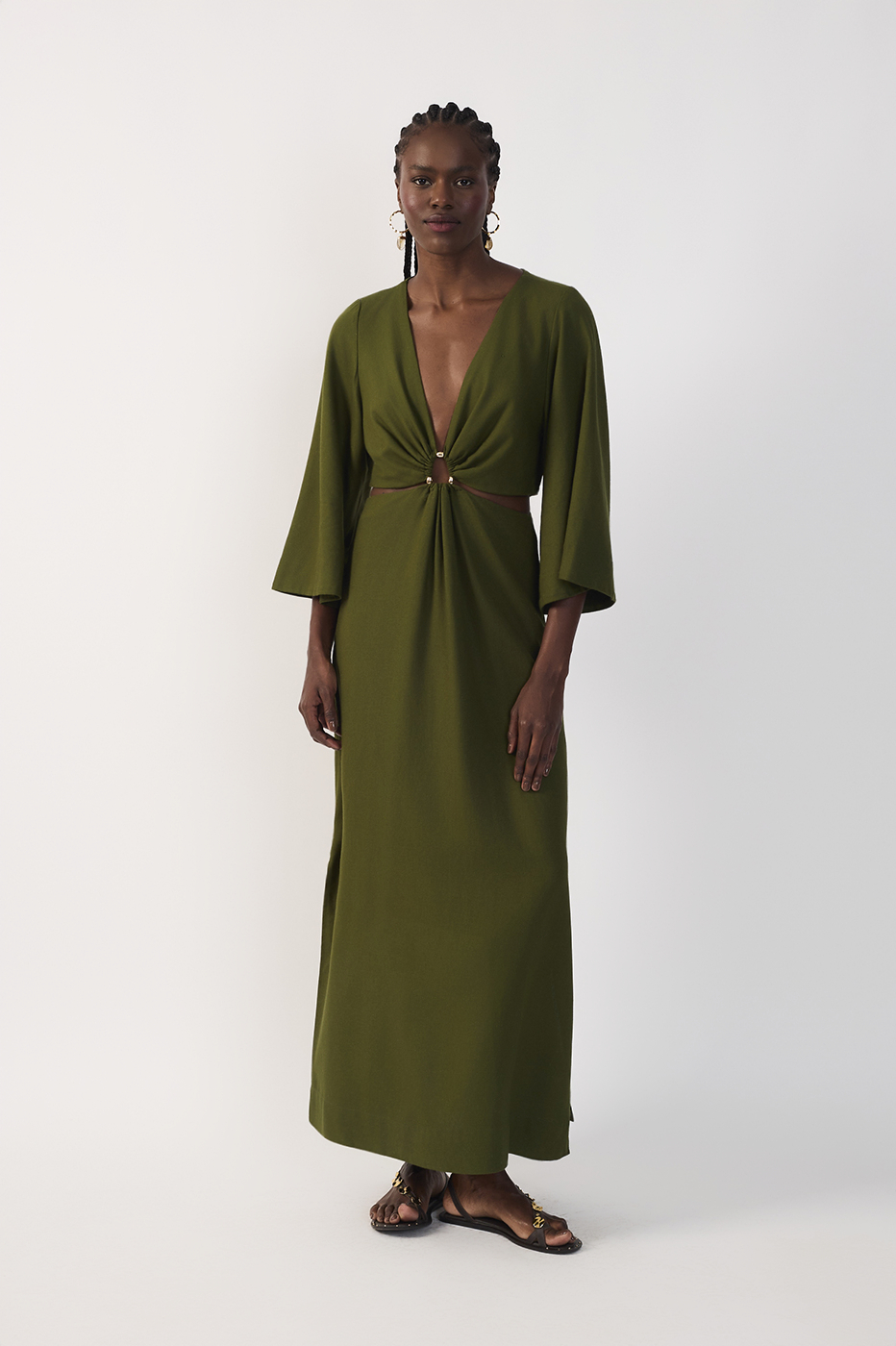 Cropped Linen Dress V-neck_3