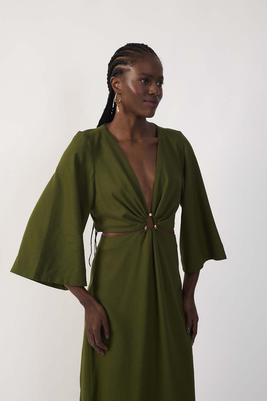 Cropped Linen Dress V-neck_4