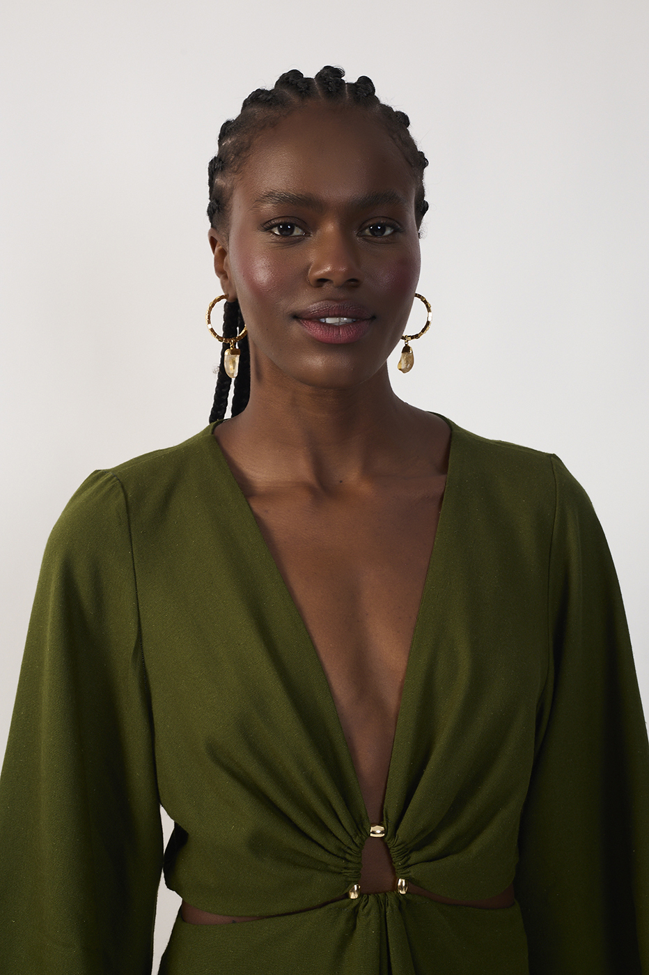 Cropped Linen Dress V-neck_5