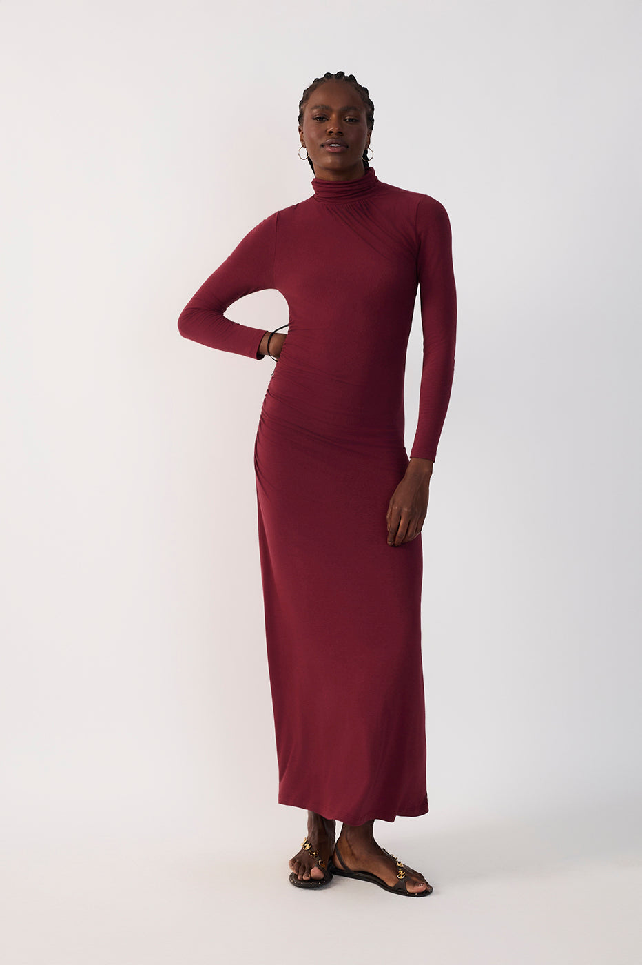 High-neck Long Sleeve Maxi Dress_3