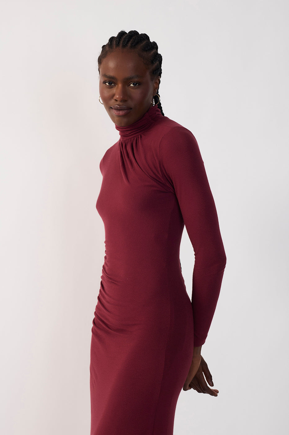 High-neck Long Sleeve Maxi Dress_5