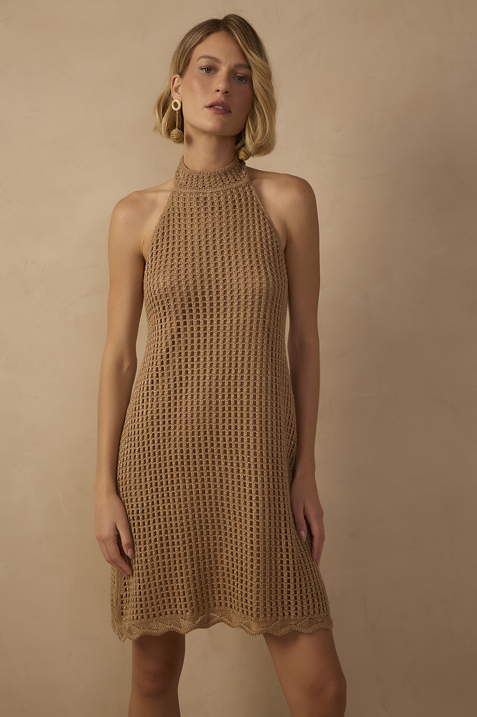 Lurex Knit Mini Dress with High Neck_1