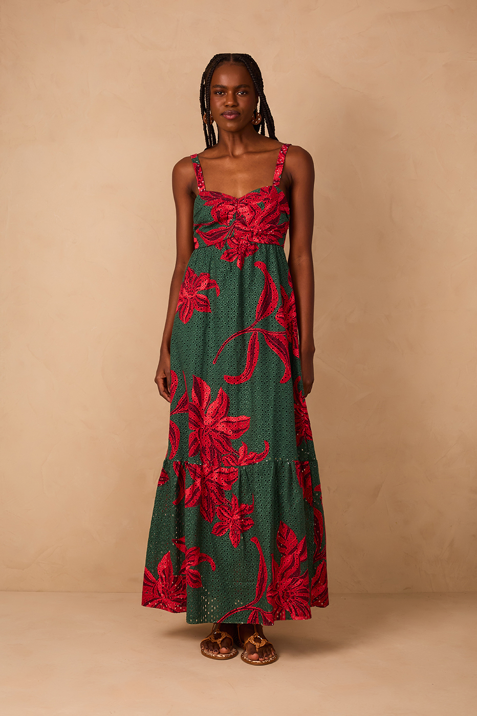 Green and Red Botanic Print Cropped Dress