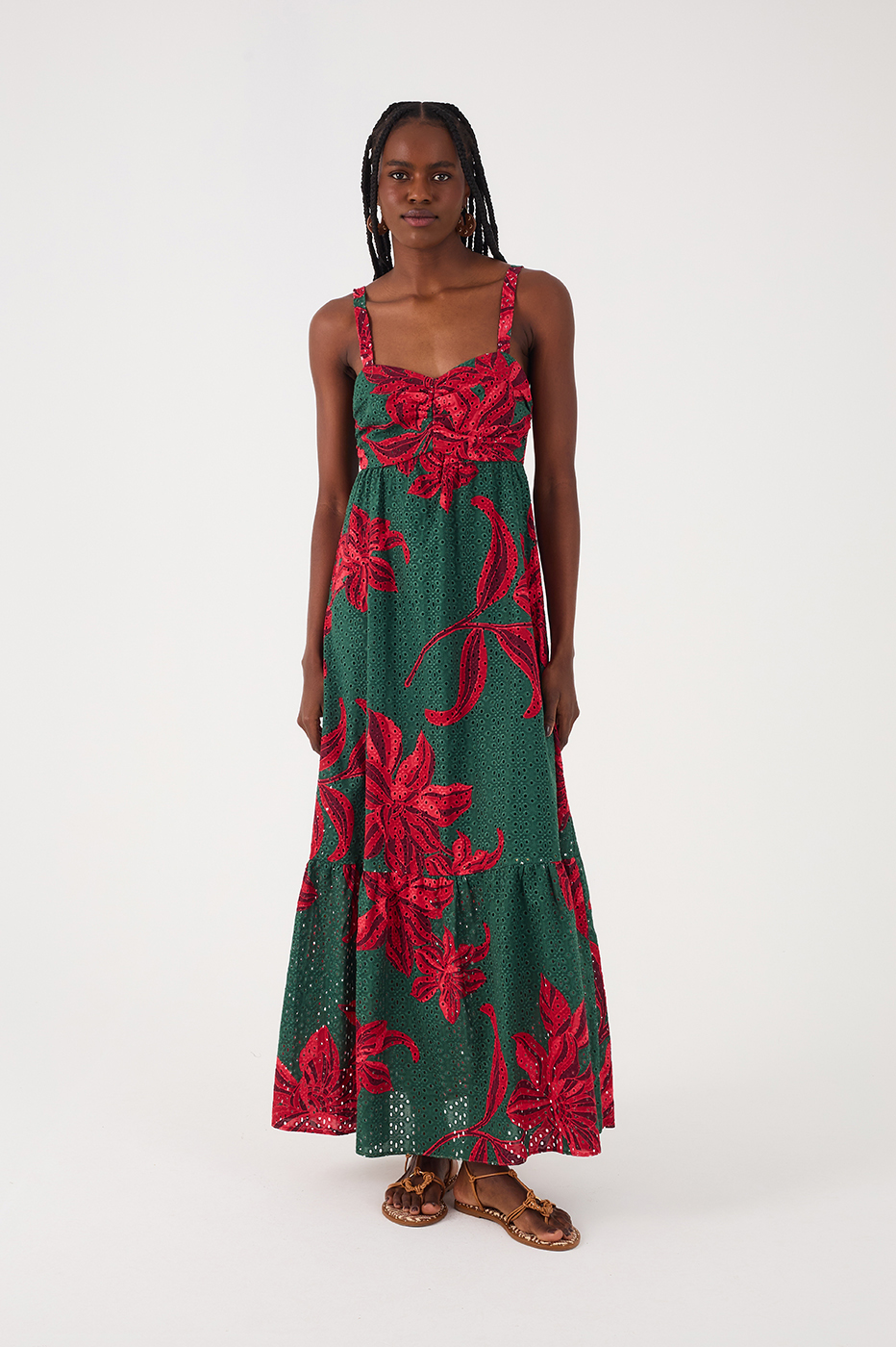 Green and Red Botanic Print Cropped Dress