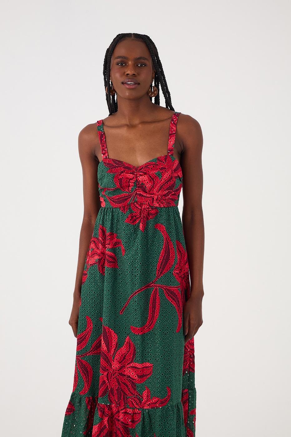 Green and Red Botanic Print Cropped Dress