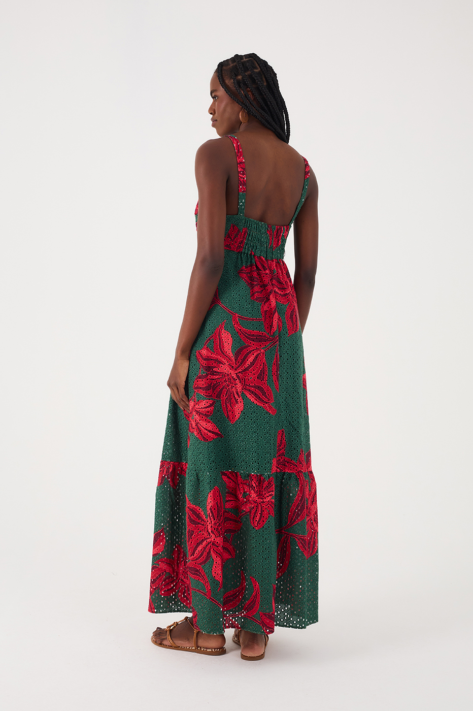 Green and Red Botanic Print Cropped Dress