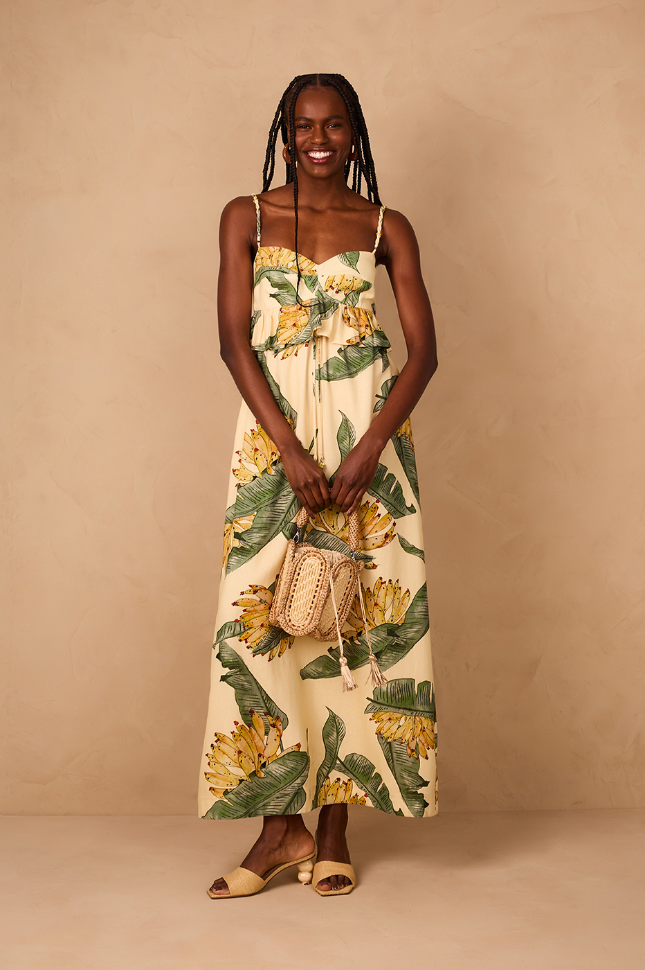 Linen Midi Dress with Paradise Print_1