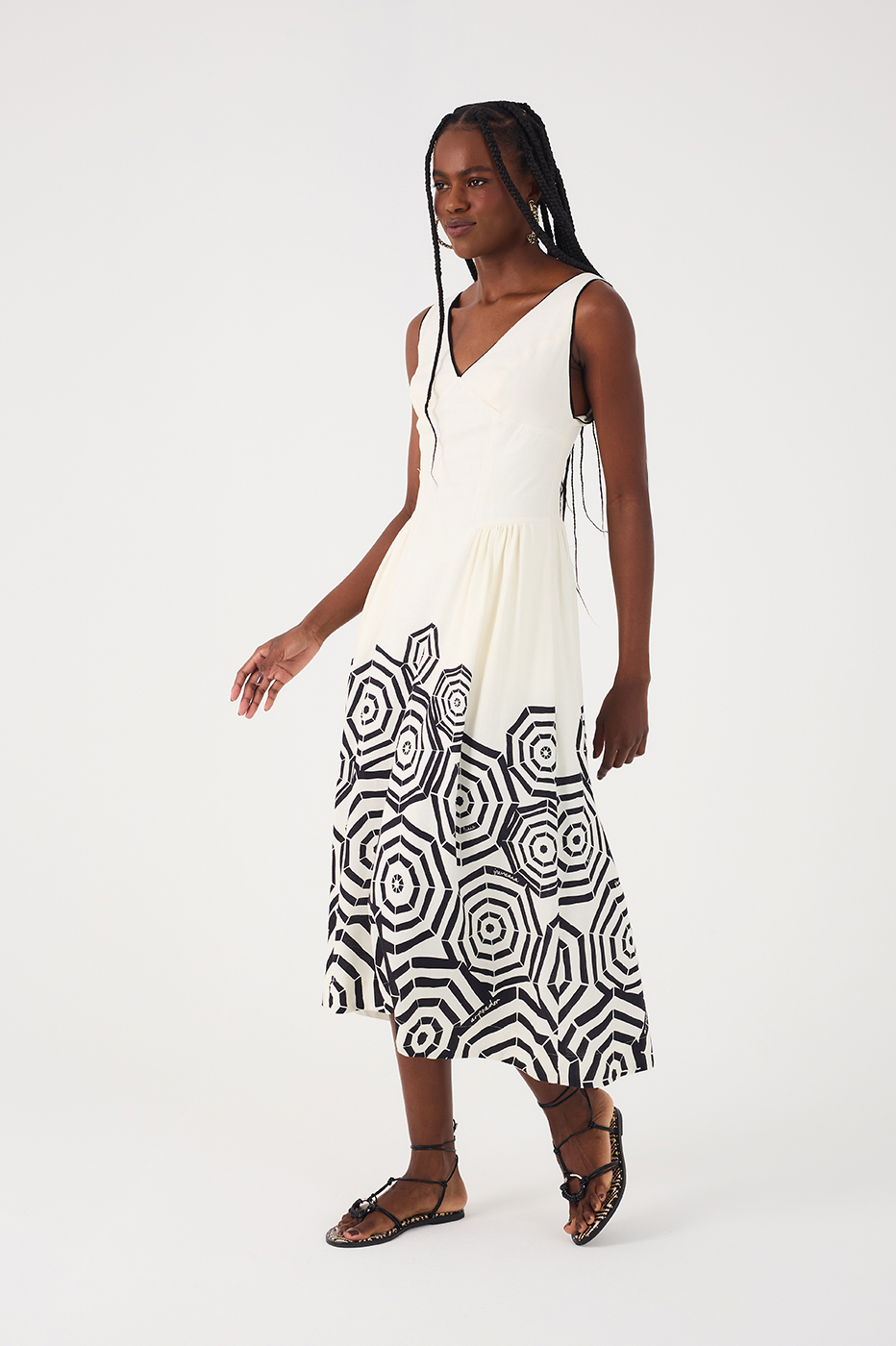 Off-White Praia V Neck Side Pockets Midi Dress