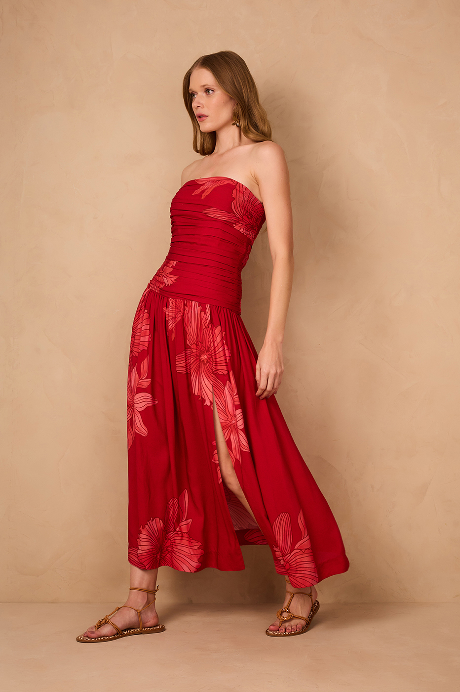 Red Orchid Ruched Bodice Removable Straps Maxi Dress_1