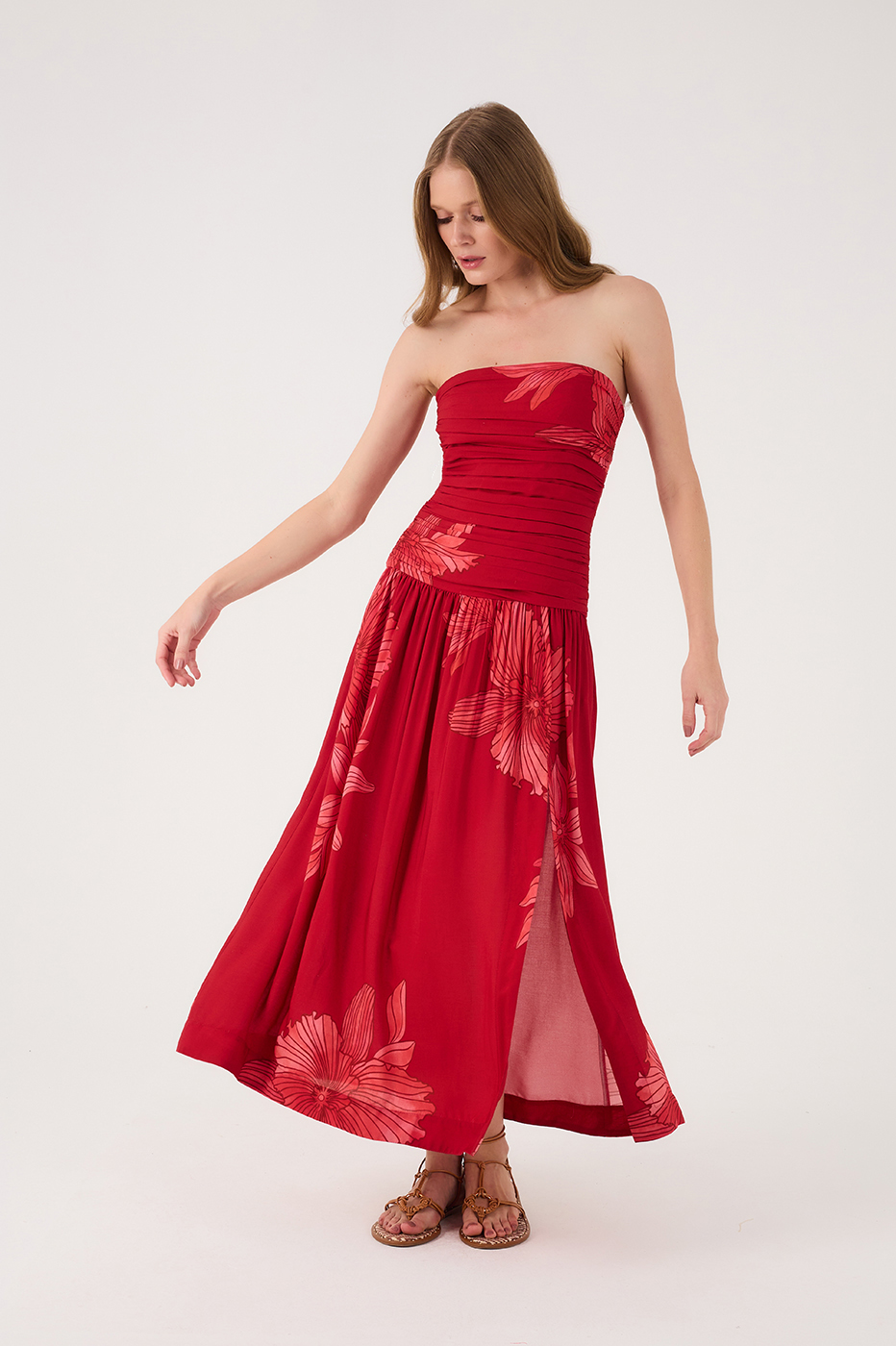 Red Orchid Ruched Bodice Removable Straps Maxi Dress_2