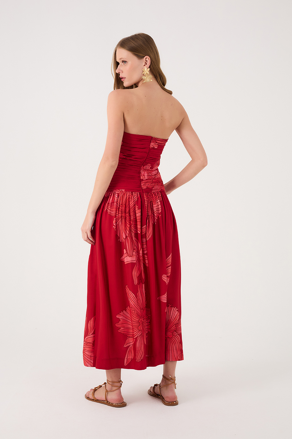 Red Orchid Ruched Bodice Removable Straps Maxi Dress
