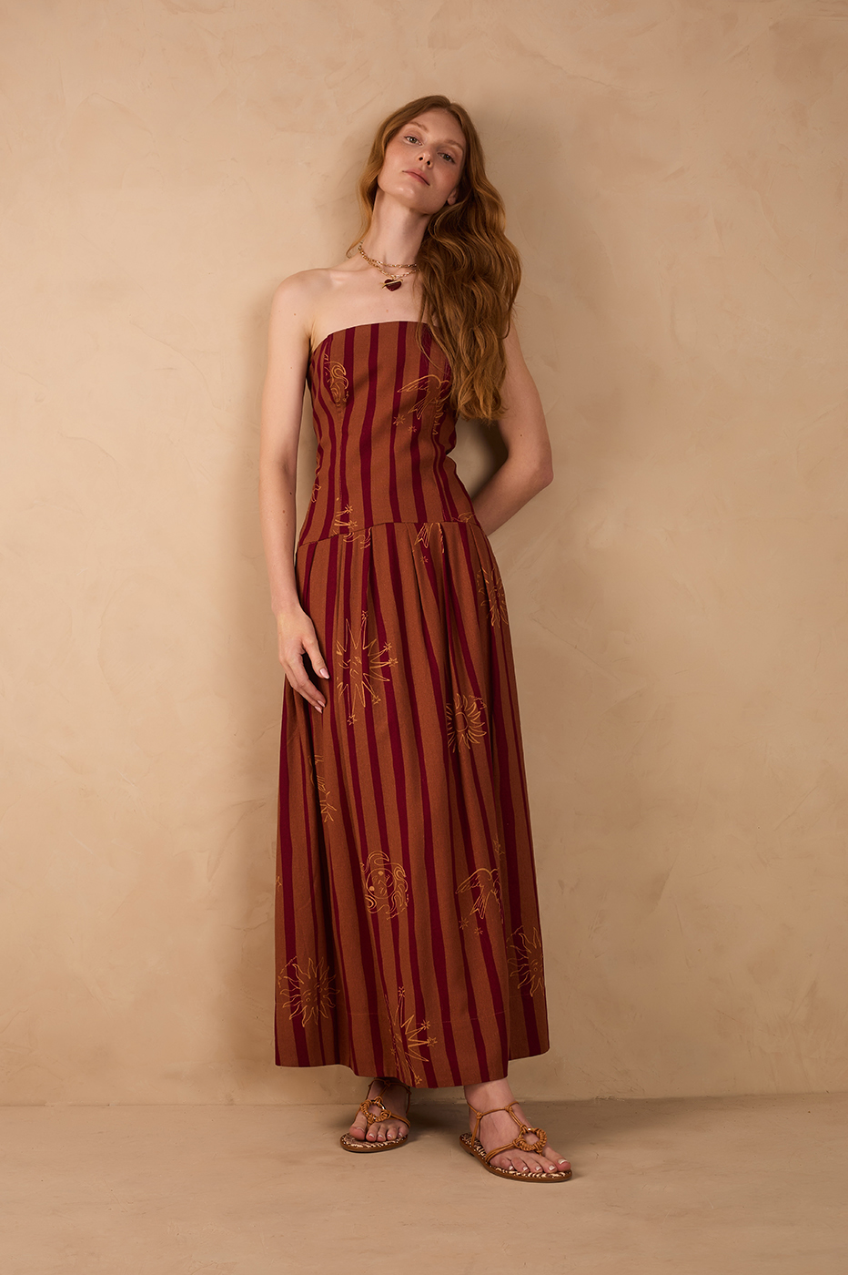 Brown Encanto Strapless Maxi Dress