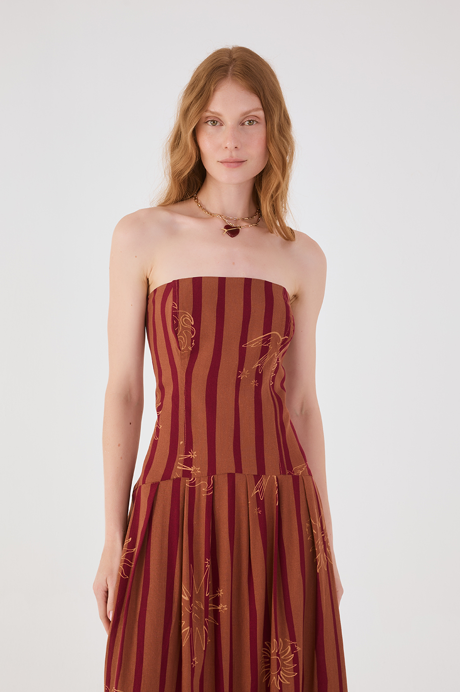 Brown Encanto Strapless Maxi Dress in Printed