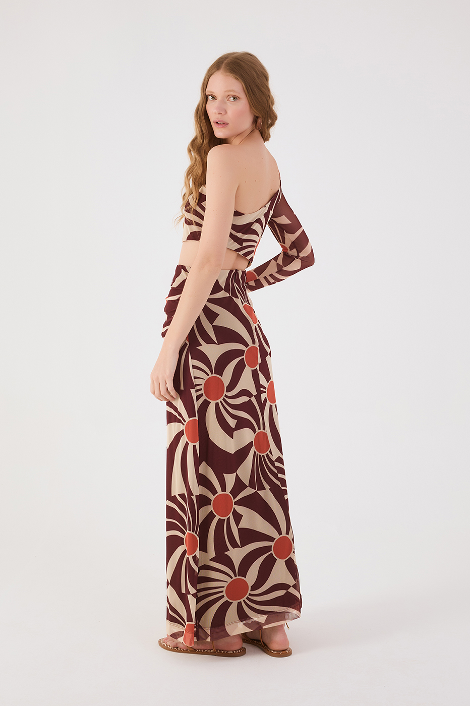 Brown Sunset Cut-Out One-Shoulder Tulle Maxi Dress_5
