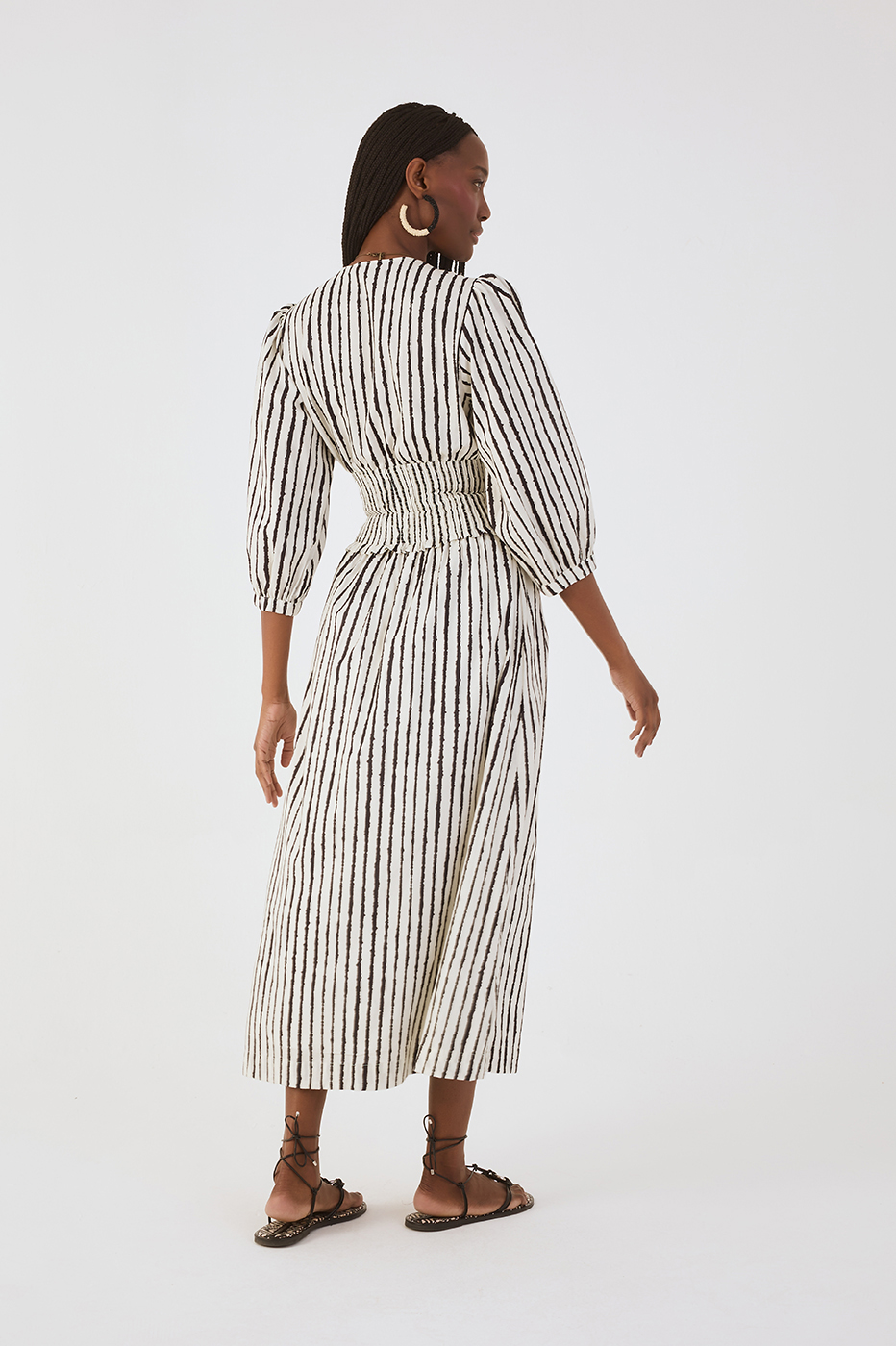 Bicolor Icarai V Neck Smocked Bodice Front Tassels Midi Dress
