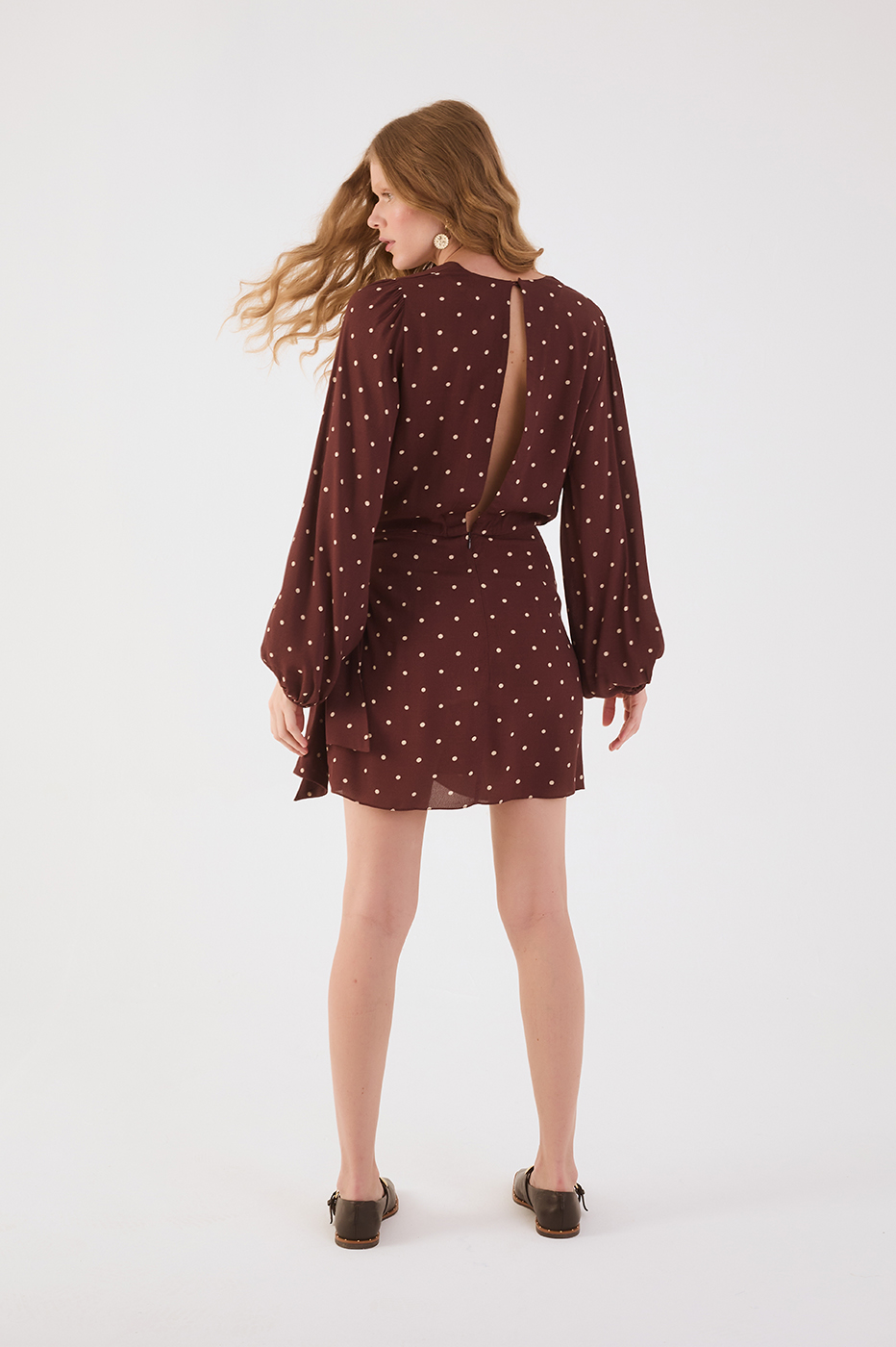 Brown Noite V Neck Wrap Crepe Mini Dress
