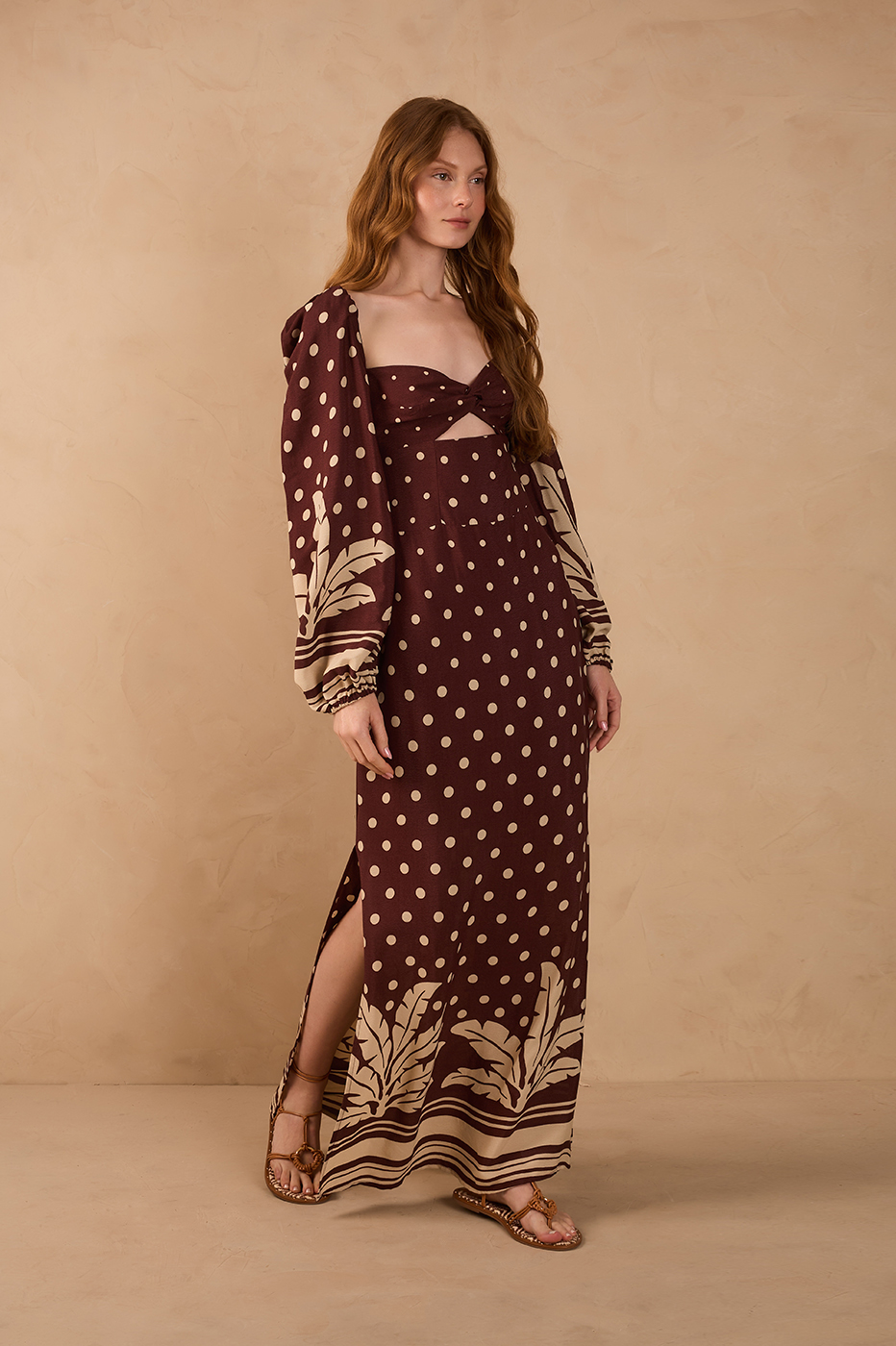 Brown Palma Front Cut-Out Bow Crepe Maxi Dress