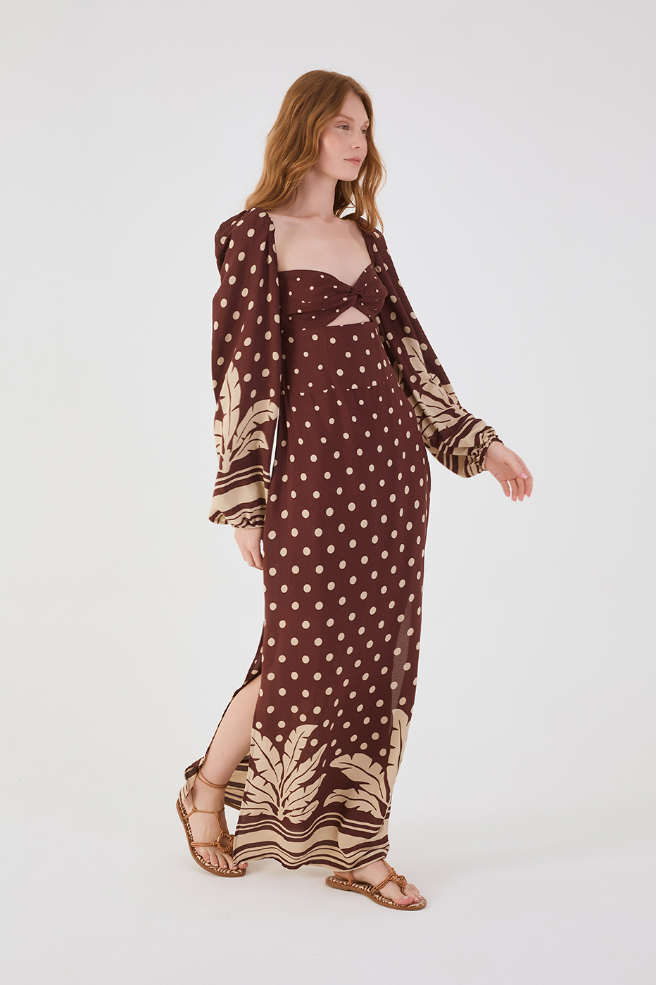 Brown Palma Front Cut-Out Bow Crepe Maxi Dress