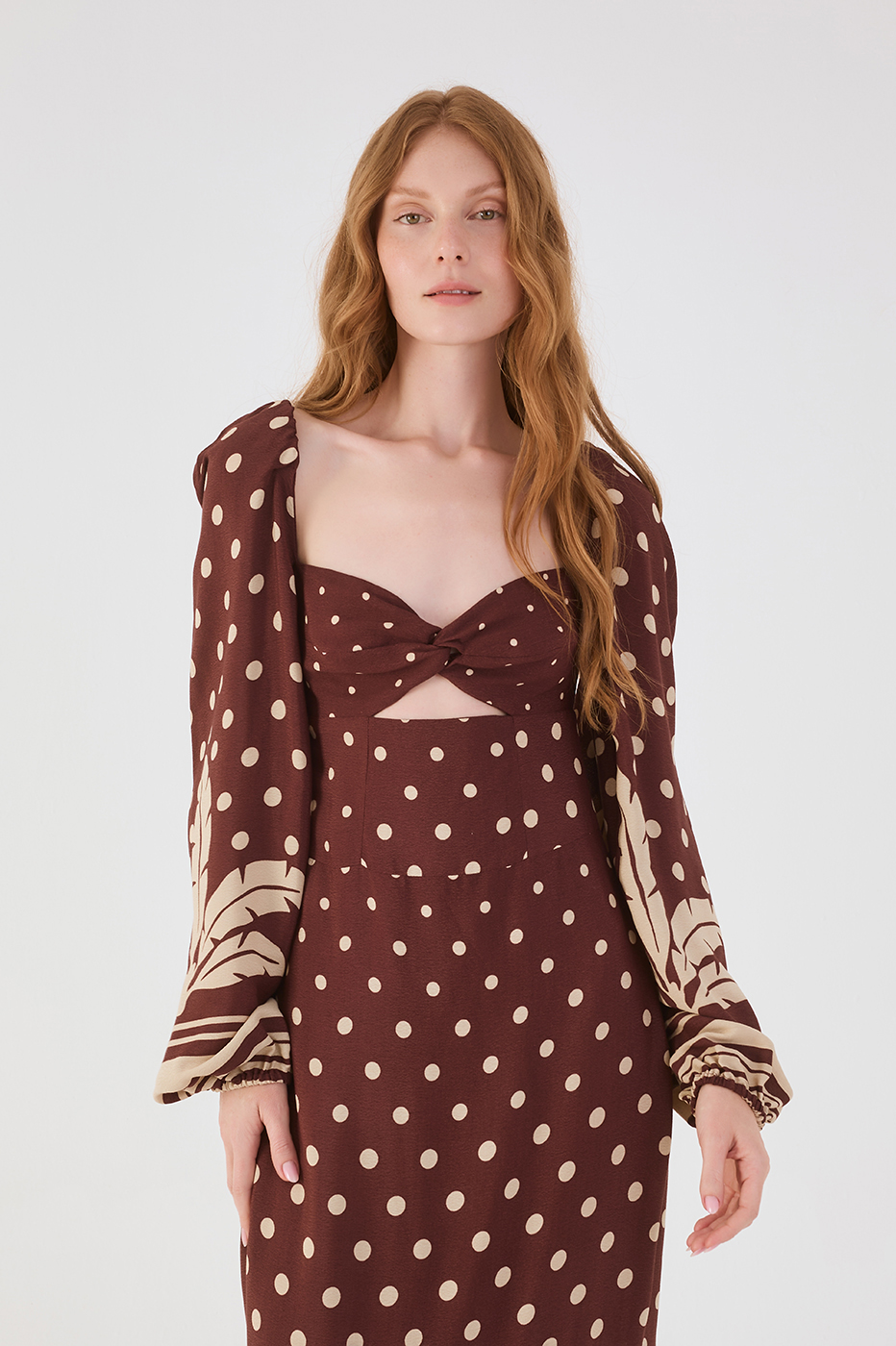 Brown Palma Front Cut-Out Bow Crepe Maxi Dress