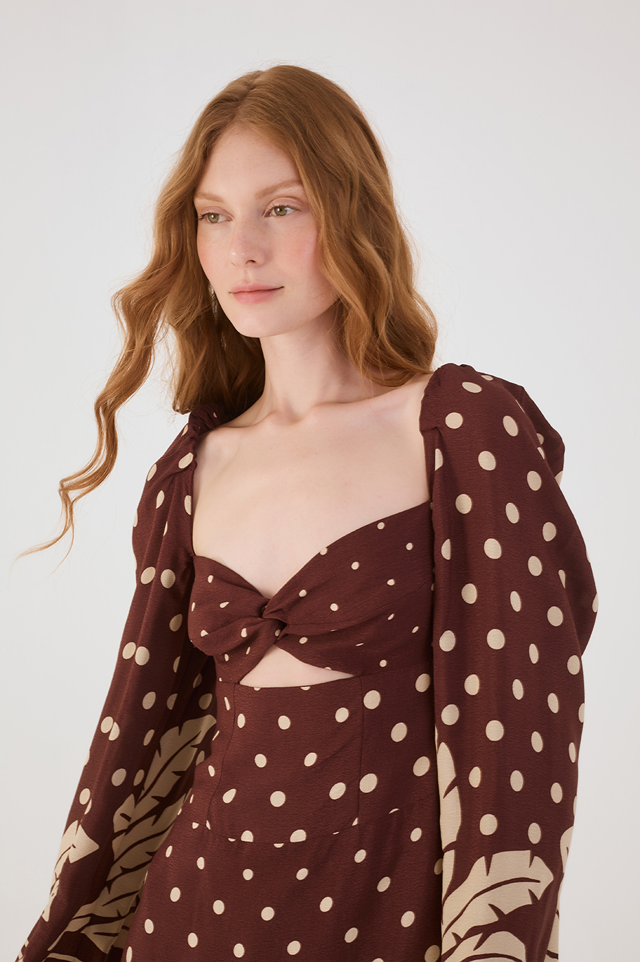 Brown Palma Front Cut-Out Bow Crepe Maxi Dress