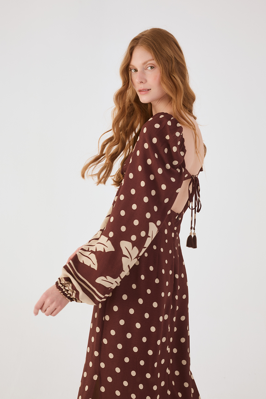 Brown Palma Front Cut-Out Bow Crepe Maxi Dress