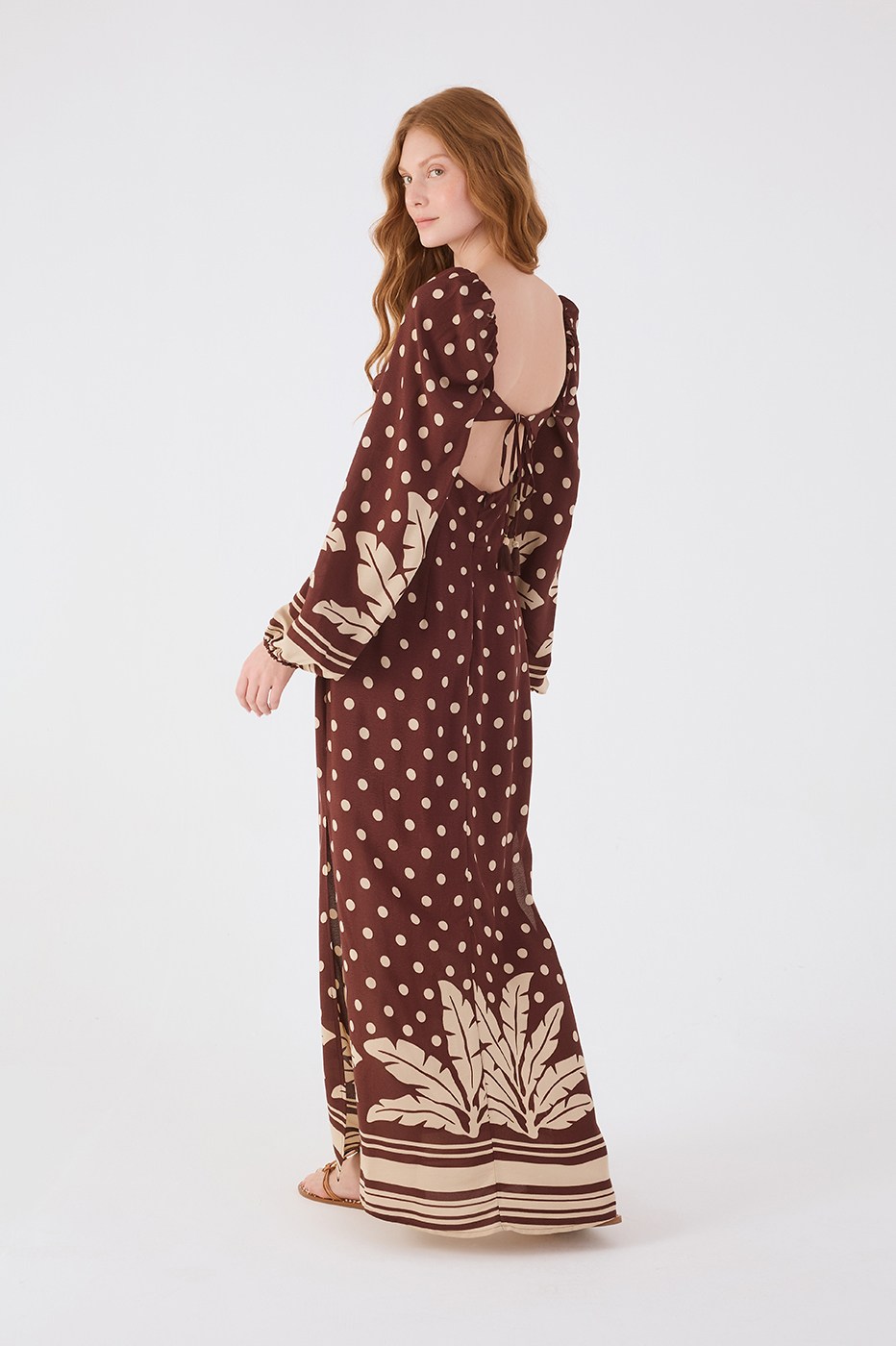 Brown Palma Front Cut-Out Bow Crepe Maxi Dress_6