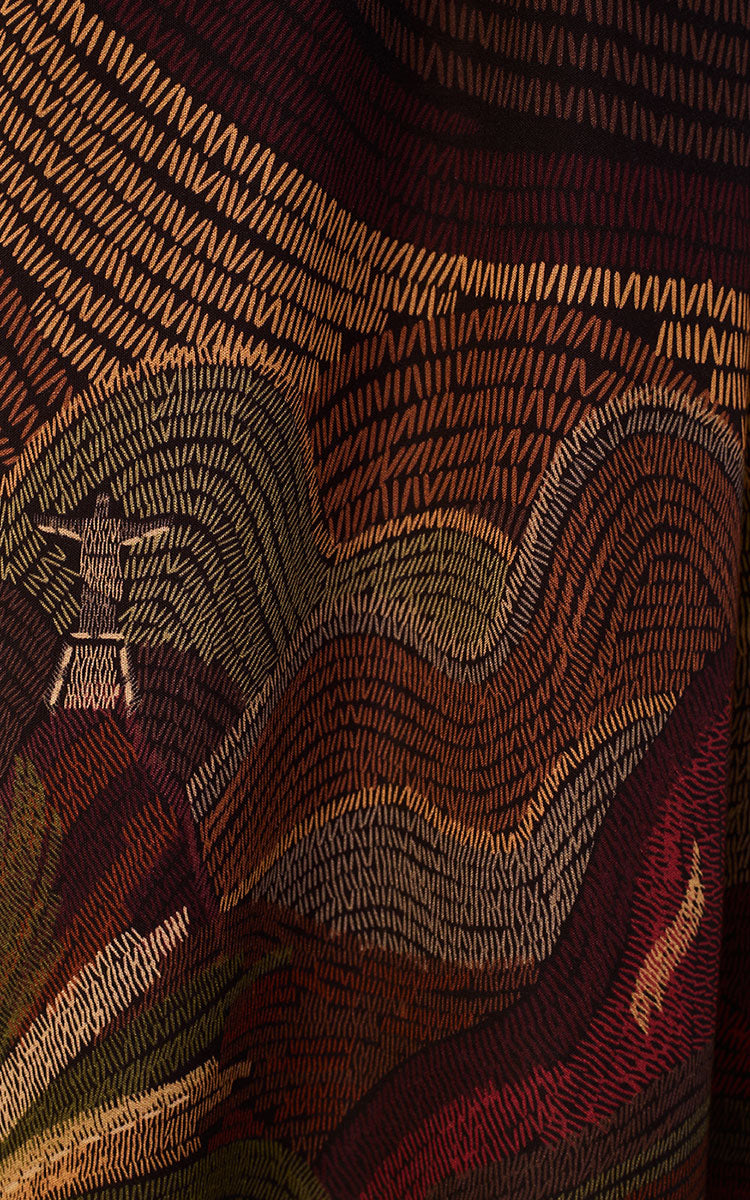 Brown Cena Carioca Front Ties Puff Sleeve Maxi Dress