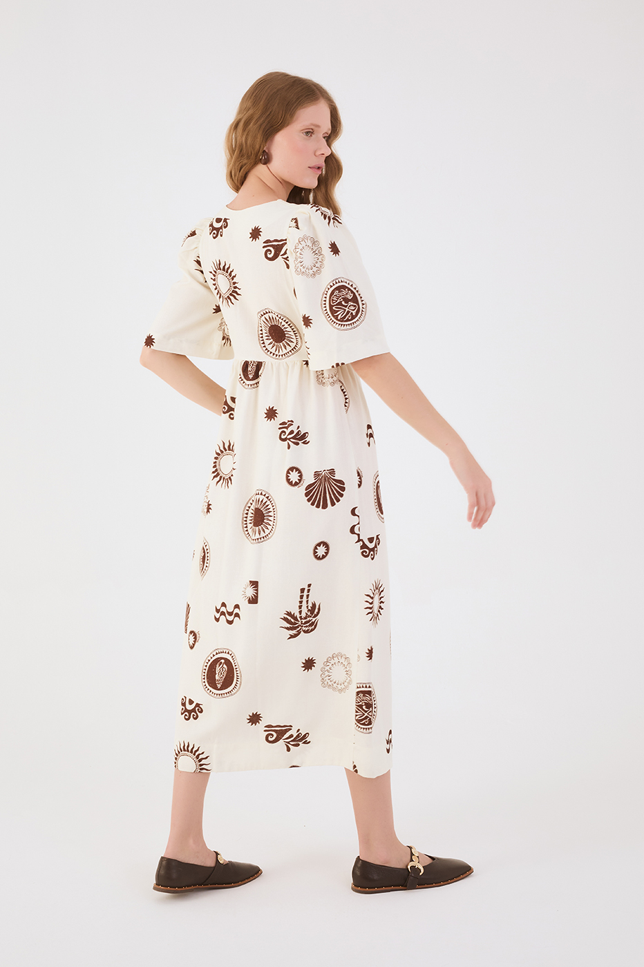 Off-White Sol Rio V Neck Buttoned Short Sleeve Maxi Dress
