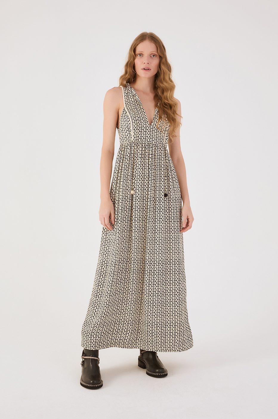 Black Ipanema V Neck Ties Sleeveless Crepe Maxi Dress
