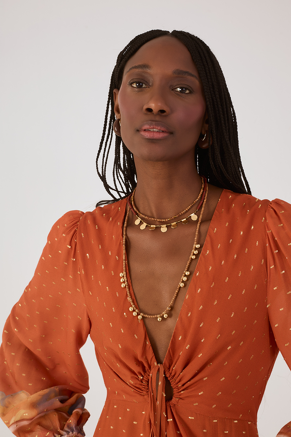 Orange Mare Alta Lurex Front Cut-Out Ties Maxi Dress
