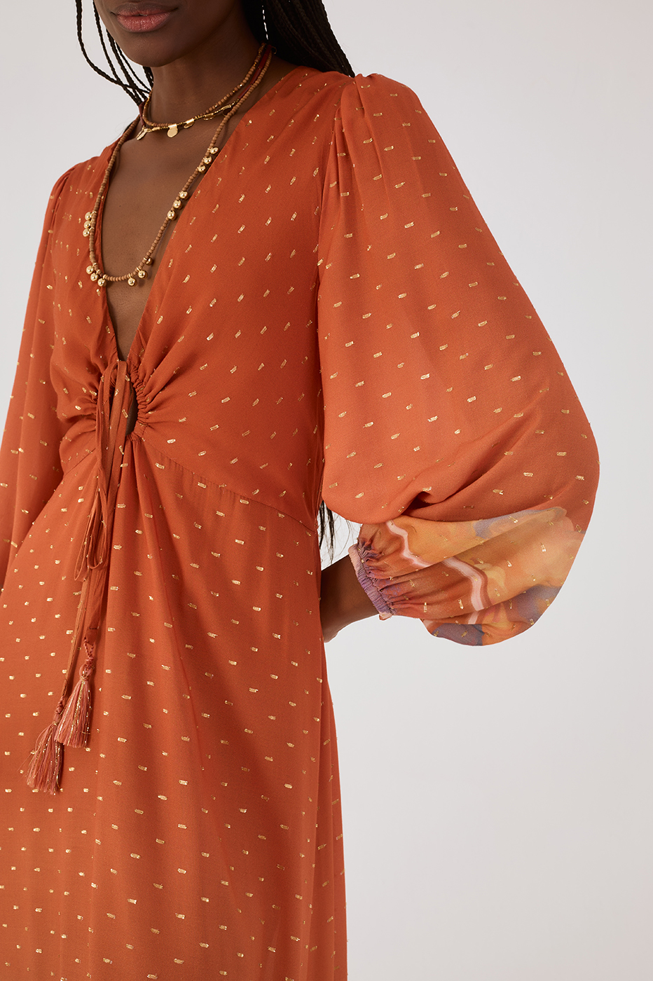 Orange Mare Alta Lurex Front Cut-Out Ties Maxi Dress