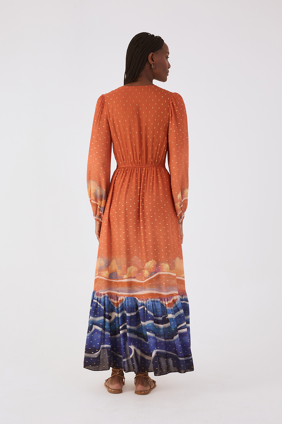 Orange Mare Alta Lurex Front Cut-Out Ties Maxi Dress