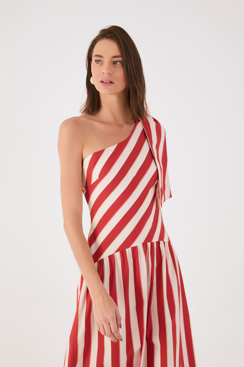 Red Maravilha Stripes One-Shoulder Ties Maxi Dress