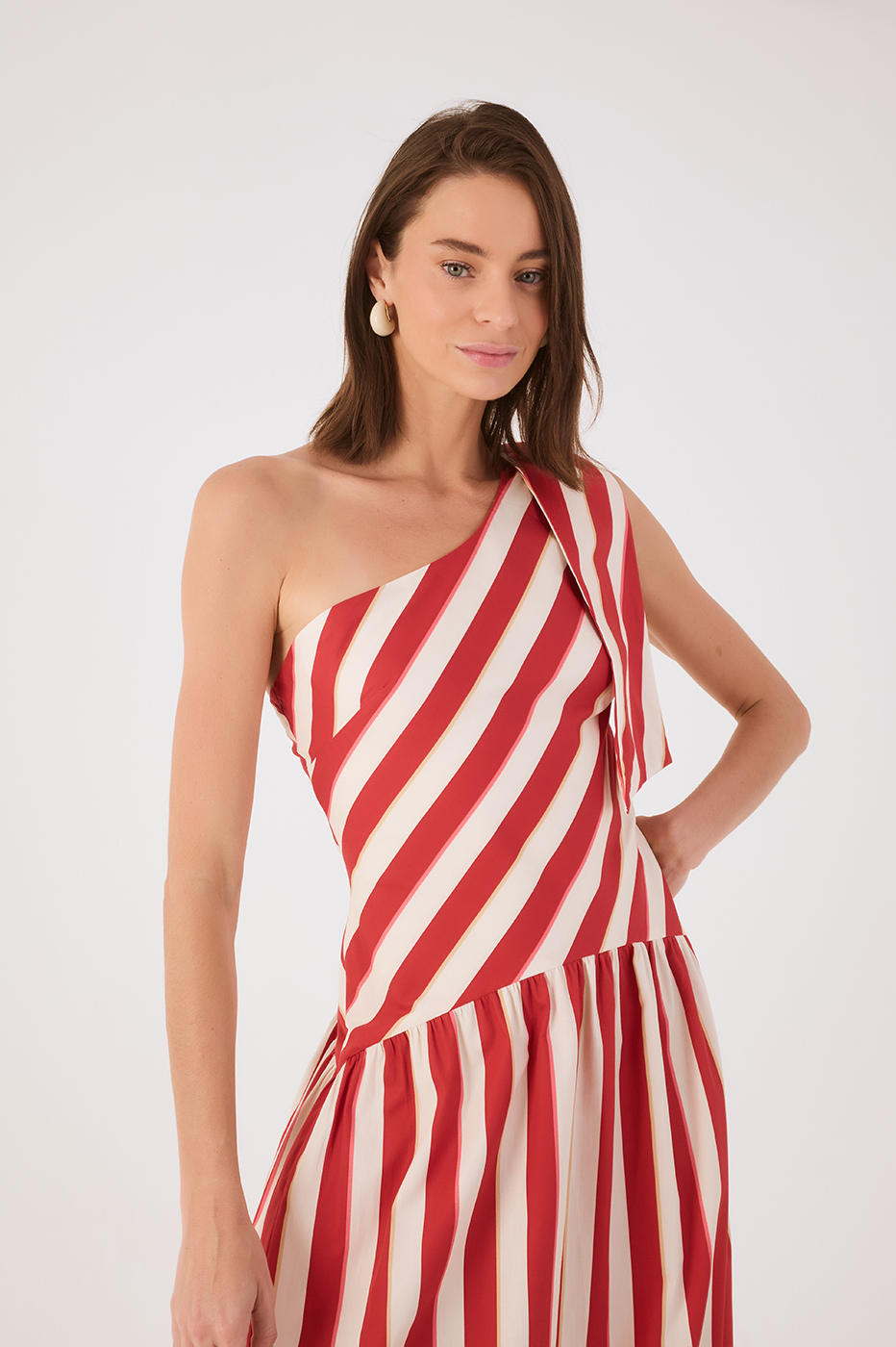 Red Maravilha Stripes One-Shoulder Ties Maxi Dress