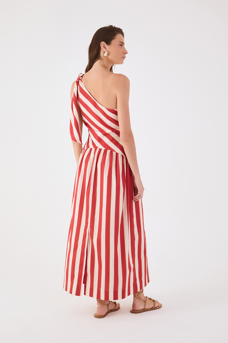 Red Maravilha Stripes One-Shoulder Ties Maxi Dress