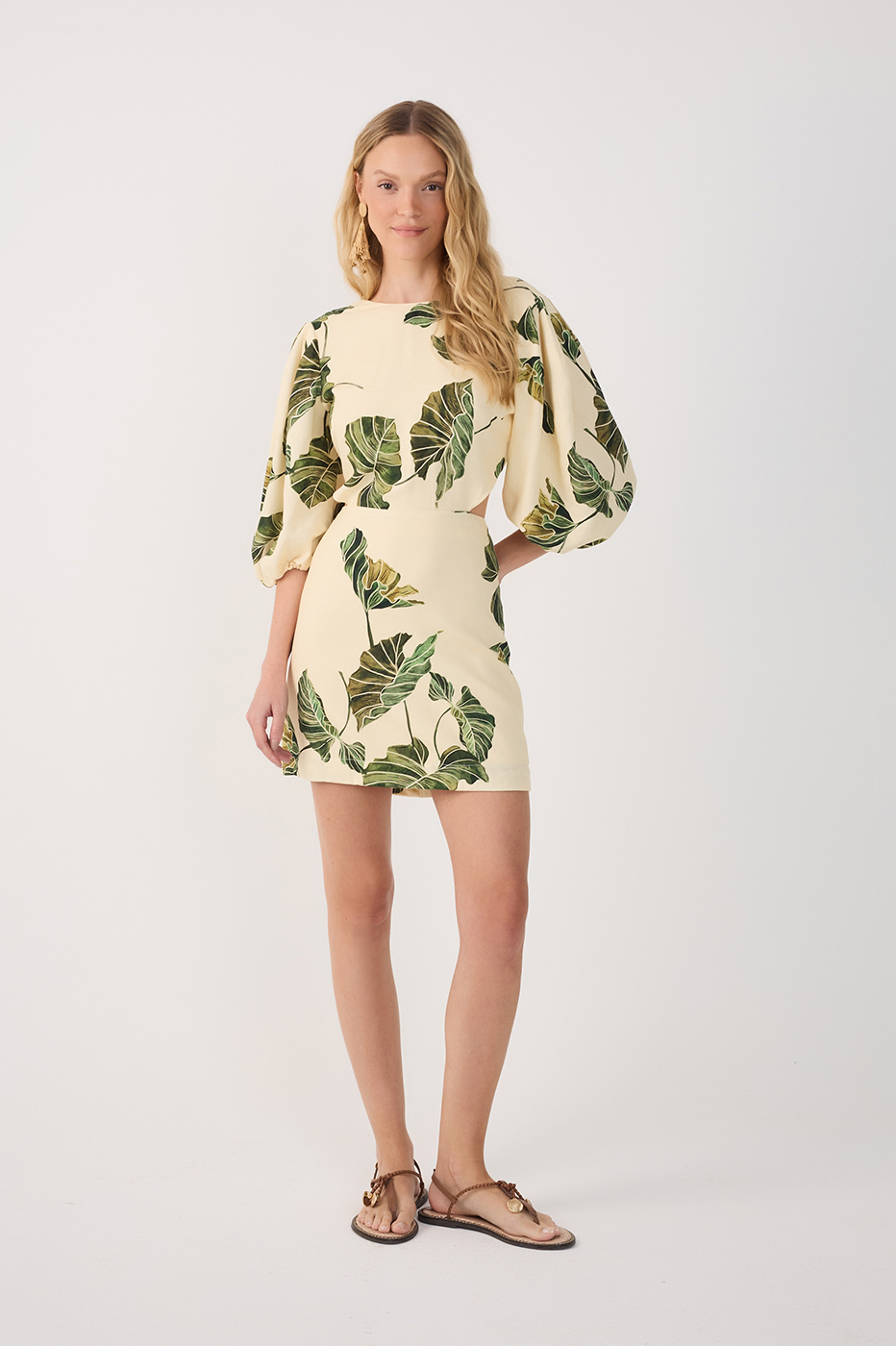 Beige Folhar Cut-Out Linen Mini Dress Beige Folhar Cut-Out Linen Mini Dress