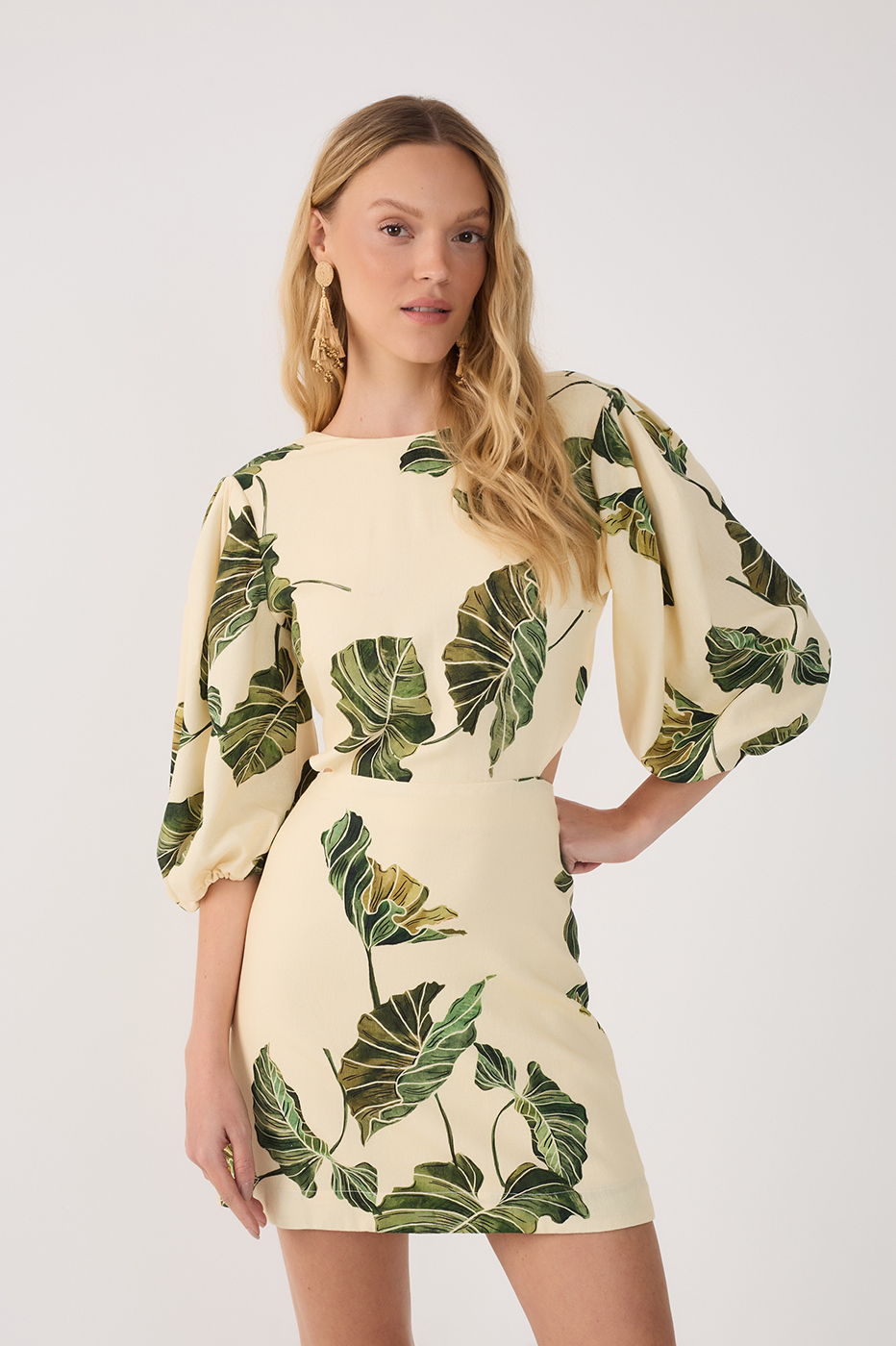 Beige Folhar Cut-Out Linen Mini Dress