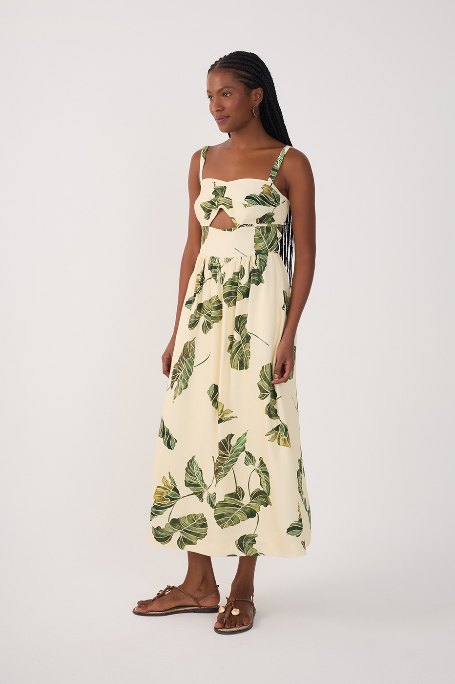 Beige Folhar Cut-Out Linen Midi Dress Beige Folhar Cut-Out Linen Midi Dress