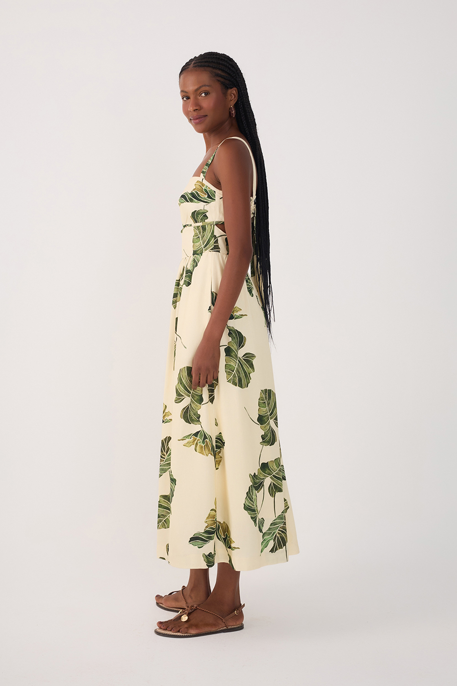 Beige Folhar Cut-Out Linen Midi Dress Beige Folhar Cut-Out Linen Midi Dress