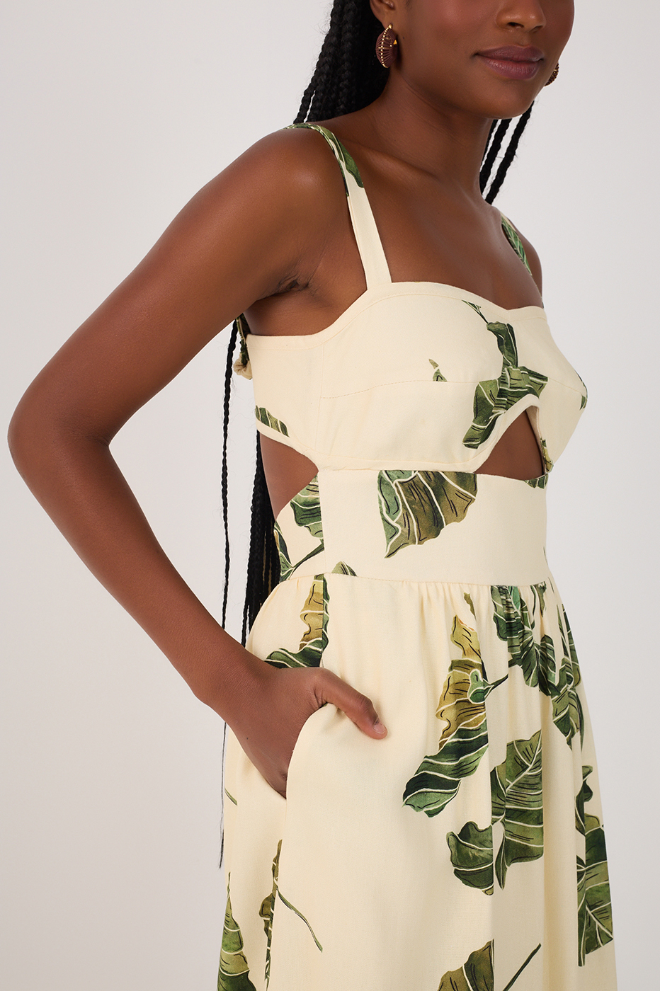 Midi Linen Folhar Print Dress_4