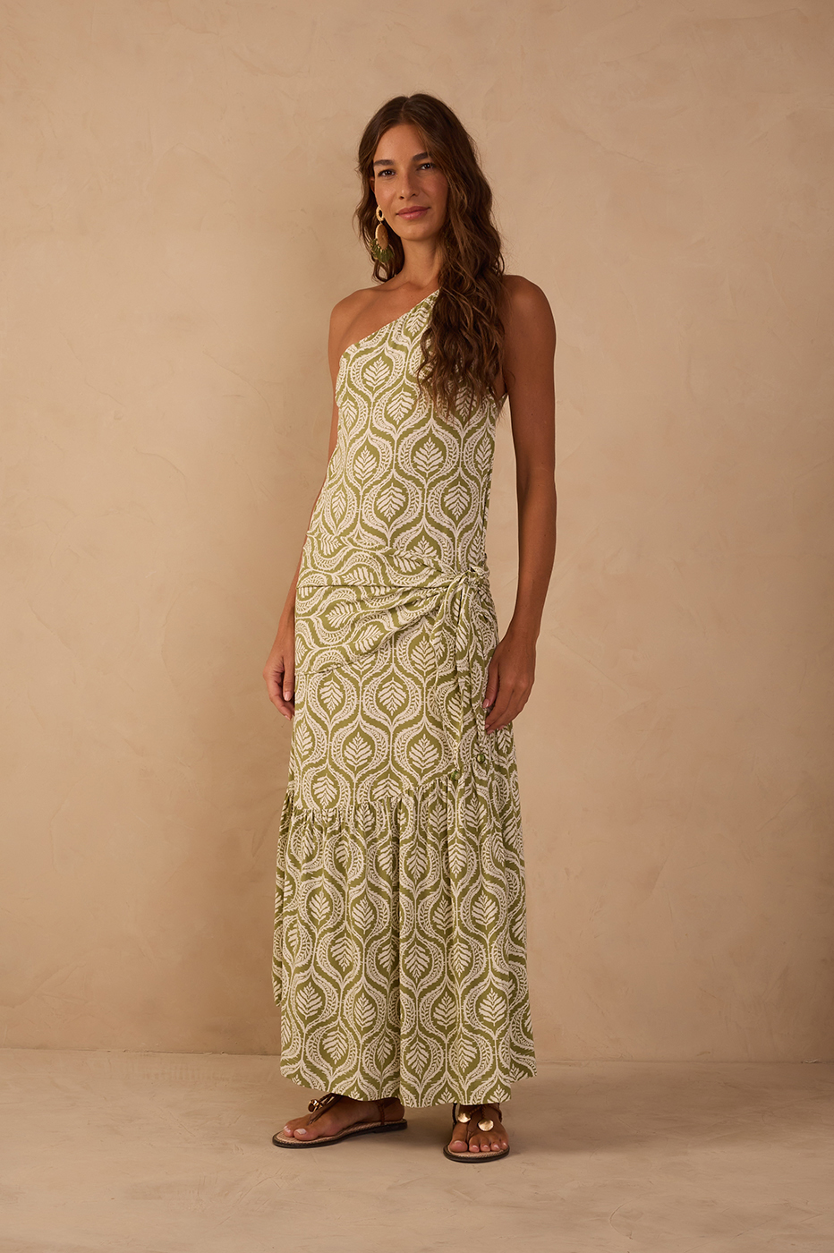 Green Jardim One-Shoulder Crepe Maxi Dress_1