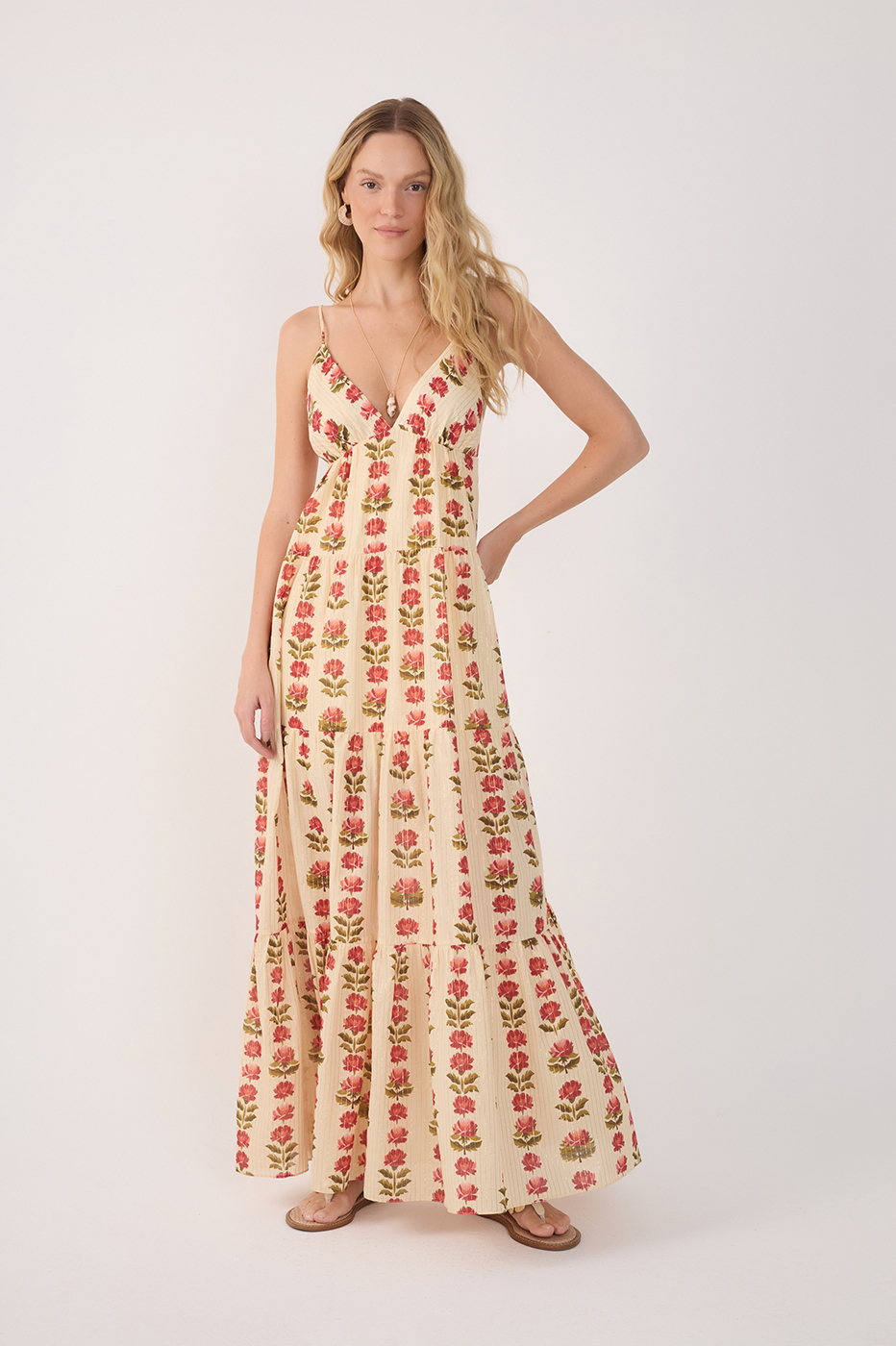 Vestido Longo Lurex Estampa Camélia_2