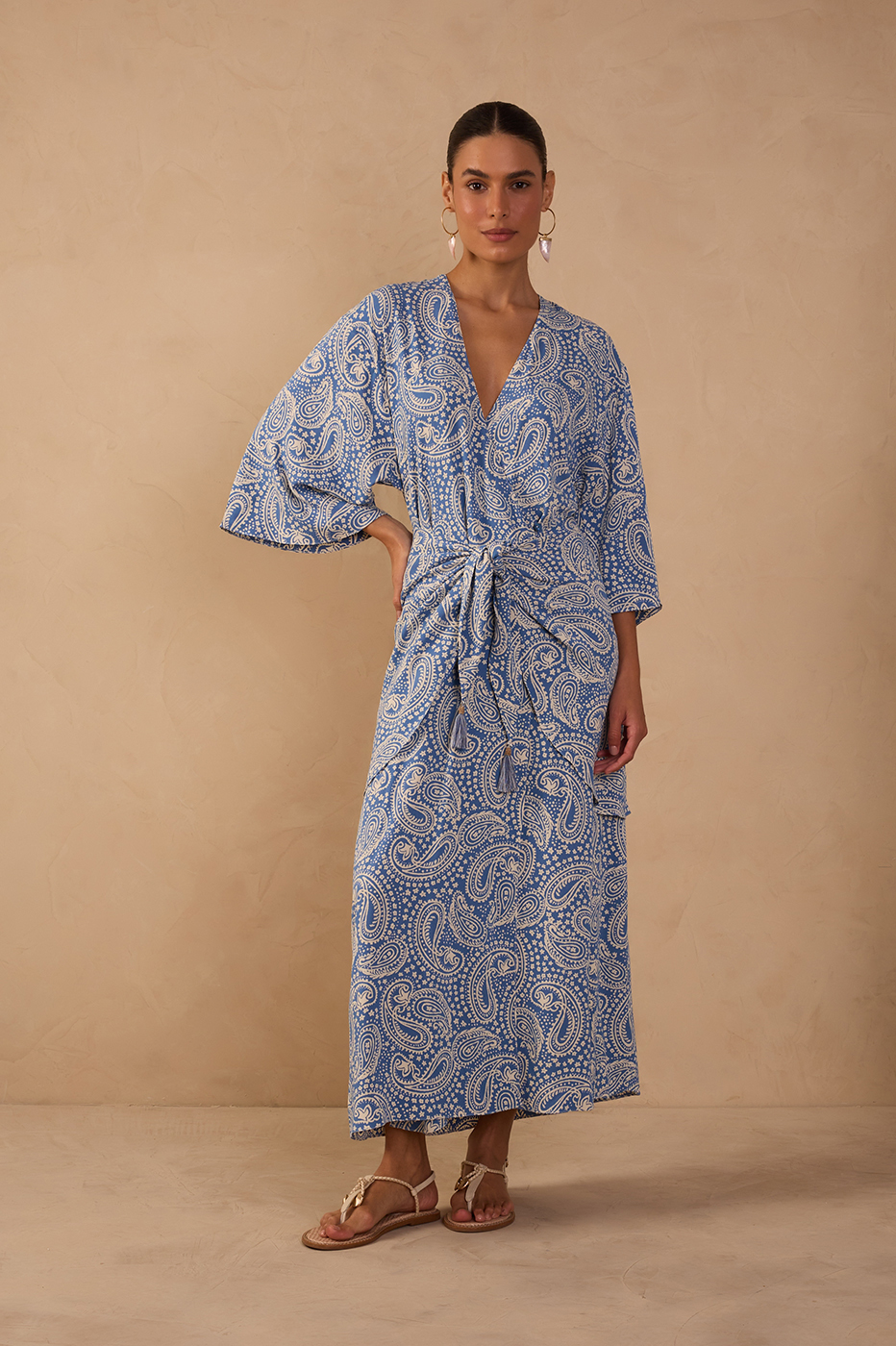 Blue Sereno Kimono Sleeve Crepe Maxi Dress